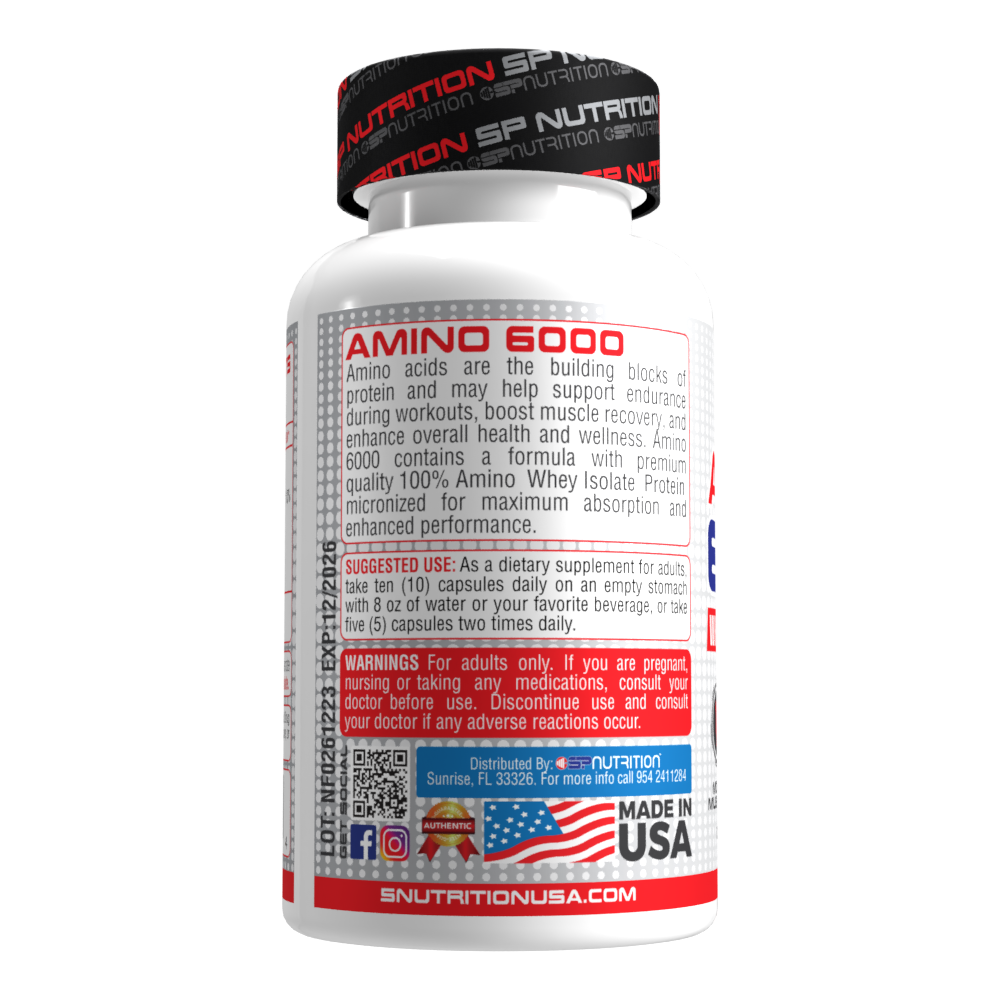 Amino 6000 Whey Protein Capsules – Premium Amino Acid Support for Muscle Recovery & Growth – Easy to Swallow, Convenient, Perfect for Athletes & Active Lifestyle