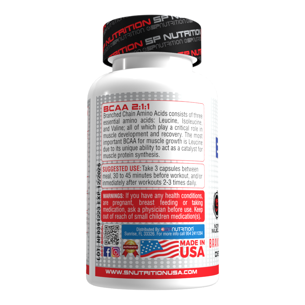 BCAA 2:1:1 Capsules – Muscle Recovery & Endurance Support – 750mg L-Leucine, 350mg L-Isoleucine & L-Valine – 100 Vegetarian Capsules