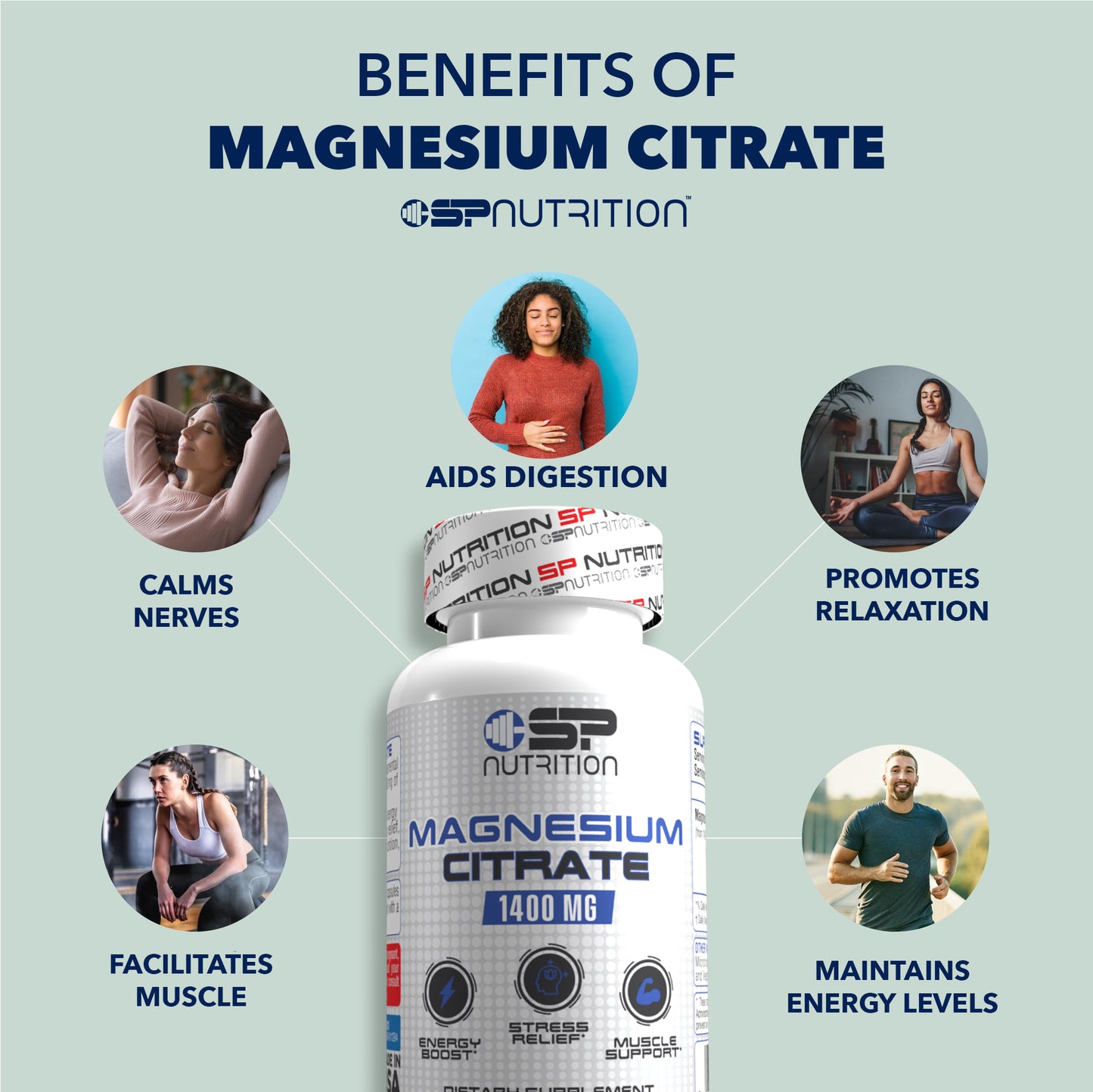 Magnesium Citrate 1400 mg – High Absorption Magnesium Supplement for Energy, Muscle Relaxation, Sleep & Bone Health – 2 Capsules Per Serving – Non-GMO, Gluten-Free