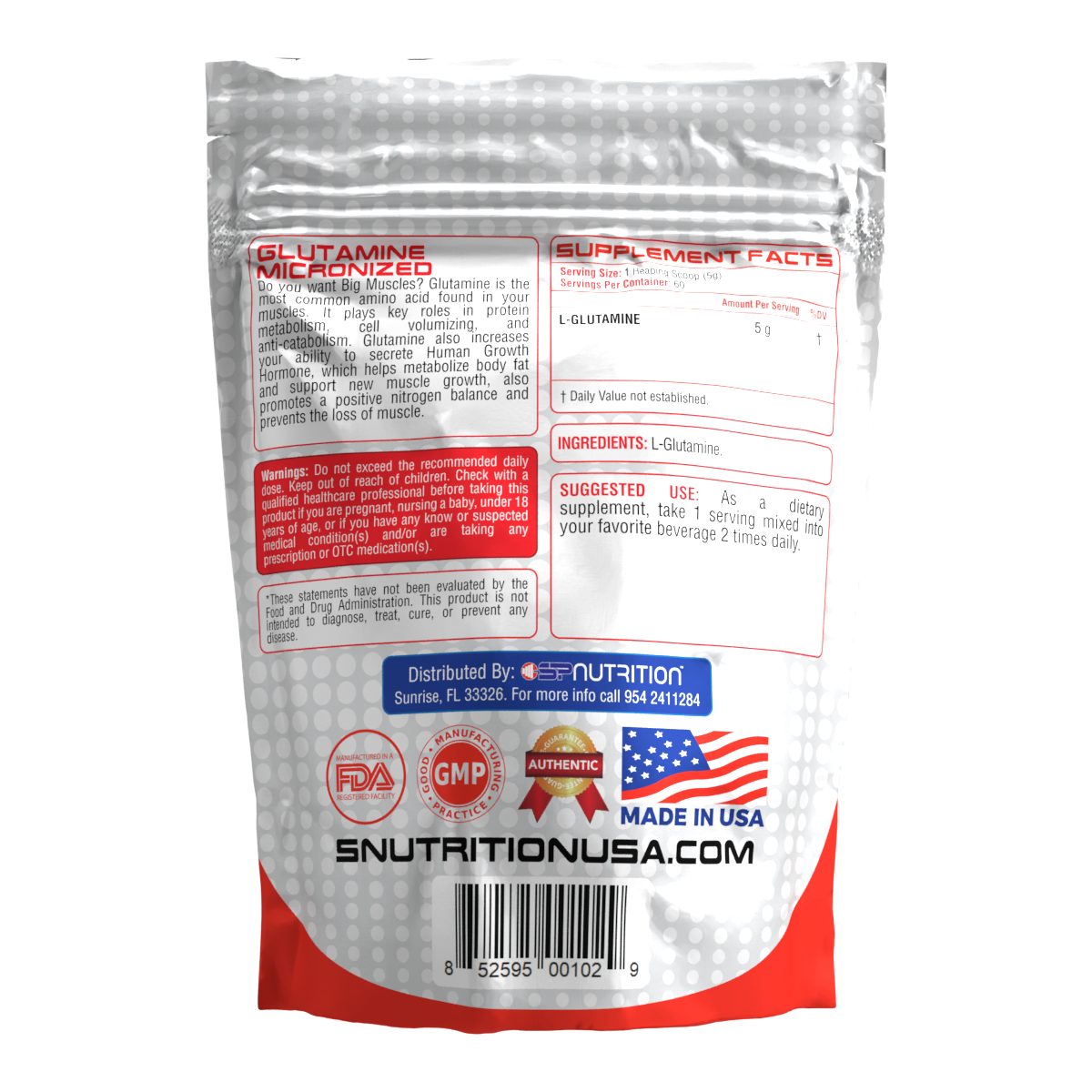 Glutamine Micronized Powder (300 Grams) Unflavored - Gluten Free & Non-GMO, 60 Servings