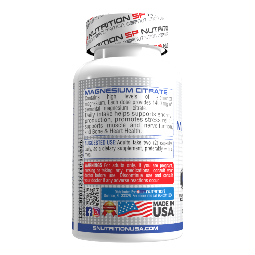 Magnesium Citrate 1400 mg – High Absorption Magnesium Supplement for Energy, Muscle Relaxation, Sleep & Bone Health – 2 Capsules Per Serving – Non-GMO, Gluten-Free