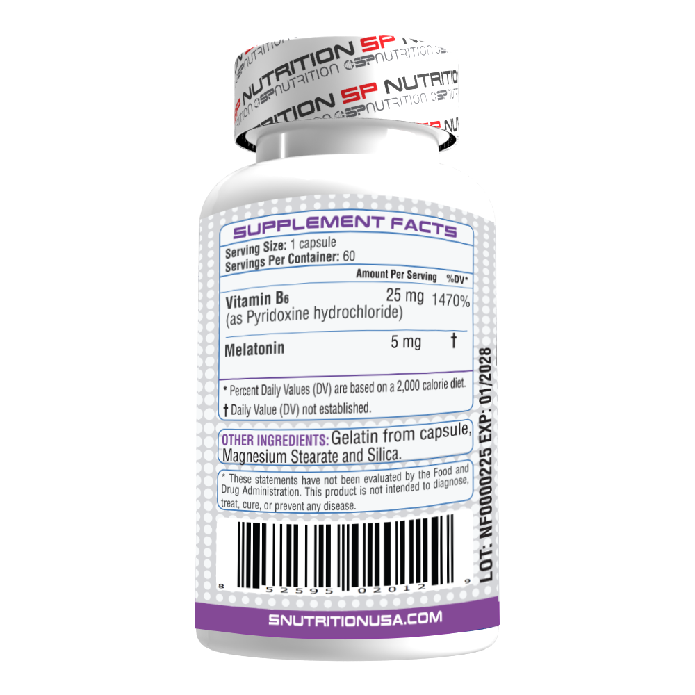 Melatonin Plus B6 - 5mg Natural Sleep Aid for Restful Nights & Energized Mornings, 60 Capsules