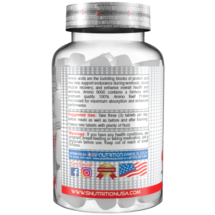 AMINO 6000 100% BEEF PROTEIN, 3g of Beef Protein Isolate for Recovery and Growth - 100 Tablets