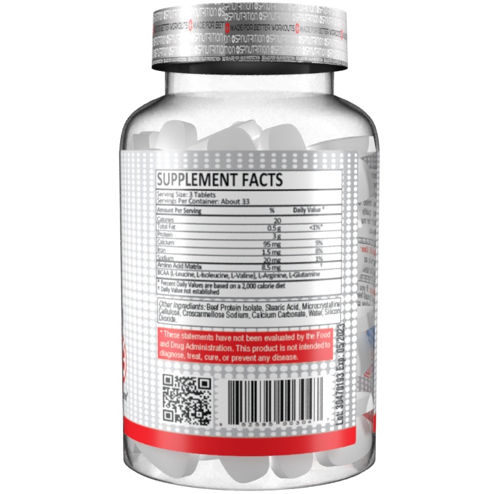 AMINO 6000 100% BEEF PROTEIN, 3g of Beef Protein Isolate for Recovery and Growth - 100 Tablets