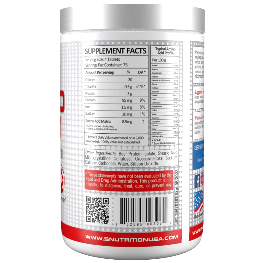 AMINO 6000 100% BEEF PROTEIN, 3g of Beef Protein Isolate for Recovery and Growth - 300 Tablets