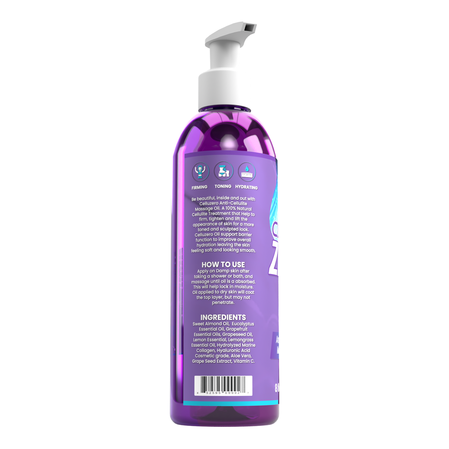 CELLUZERO OIL 8 onz, Anti Cellulite Massage Oil, Made with 100% Natural Oils.