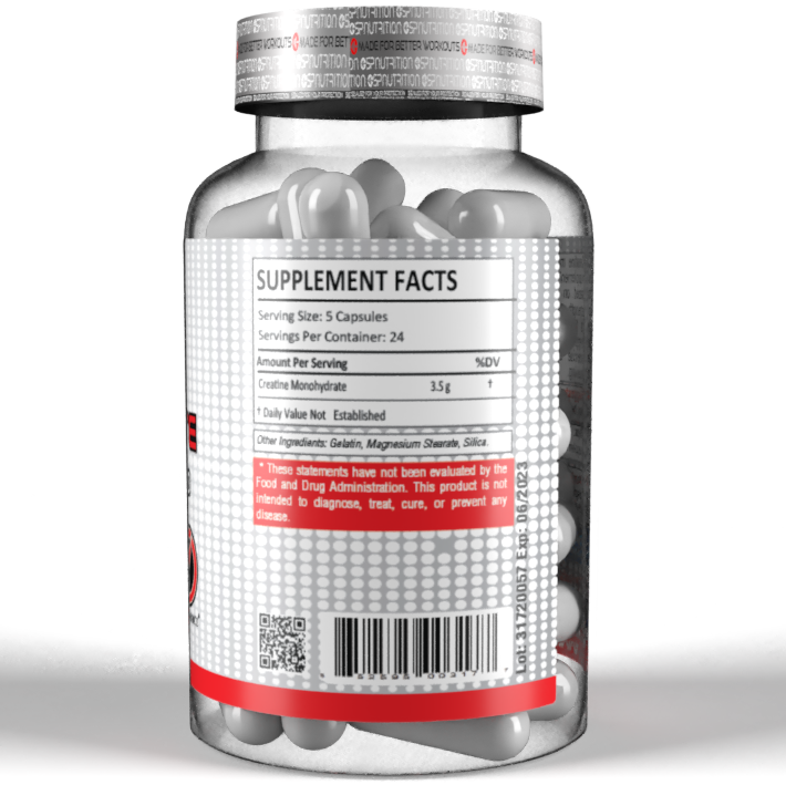 CREATINE MONOHYDRATE 120 Capsules, 3500 mg Per Serving, 24 Servings, Pure Creatine Micronized - Pre Workout