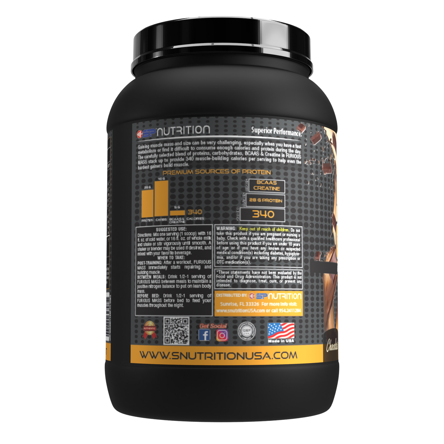 FURIOUS MASS GAINER 3 LBS, Mass Gainer Protein Powder, Gain Strength & Size Quickly, Mixes Easily, Tastes Delicious.