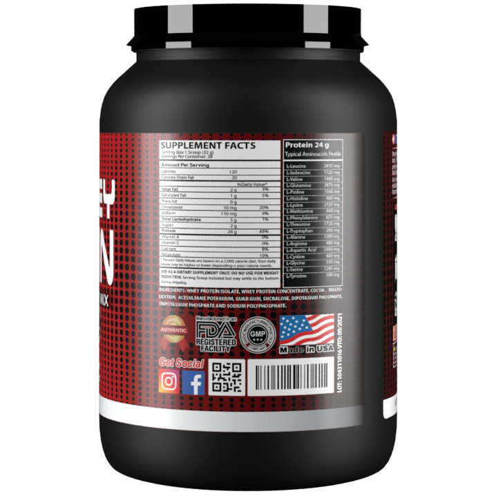100% WHEY PROTEIN 2LBS, Whey Protein Powder, 24 g Protein, 5.g BCAAs, Quick Absorbing & Fast Digesting for Optimal Muscle Recovery