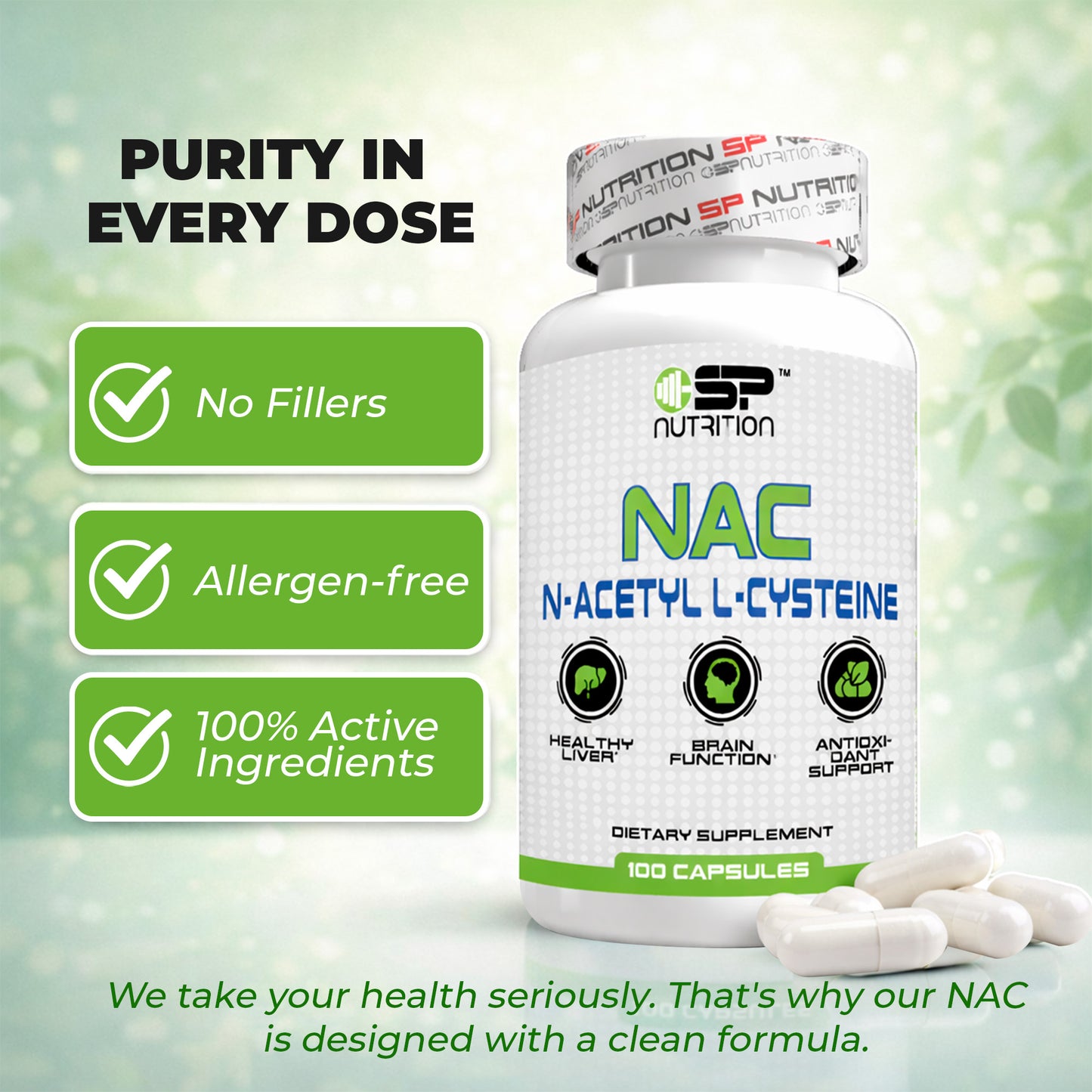 NAC (N-Acetyl L-Cysteine) – 100 Capsules | Antioxidant, Lung & Liver Support