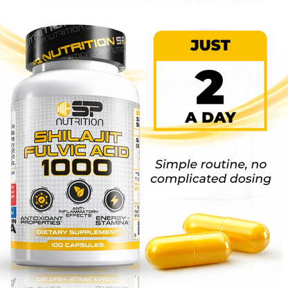 Shilajit Fulvic Acid 1000 – Absorption Enhancer & Trace Minerals for Energy, Performance & Immune Support (100 Capsules)