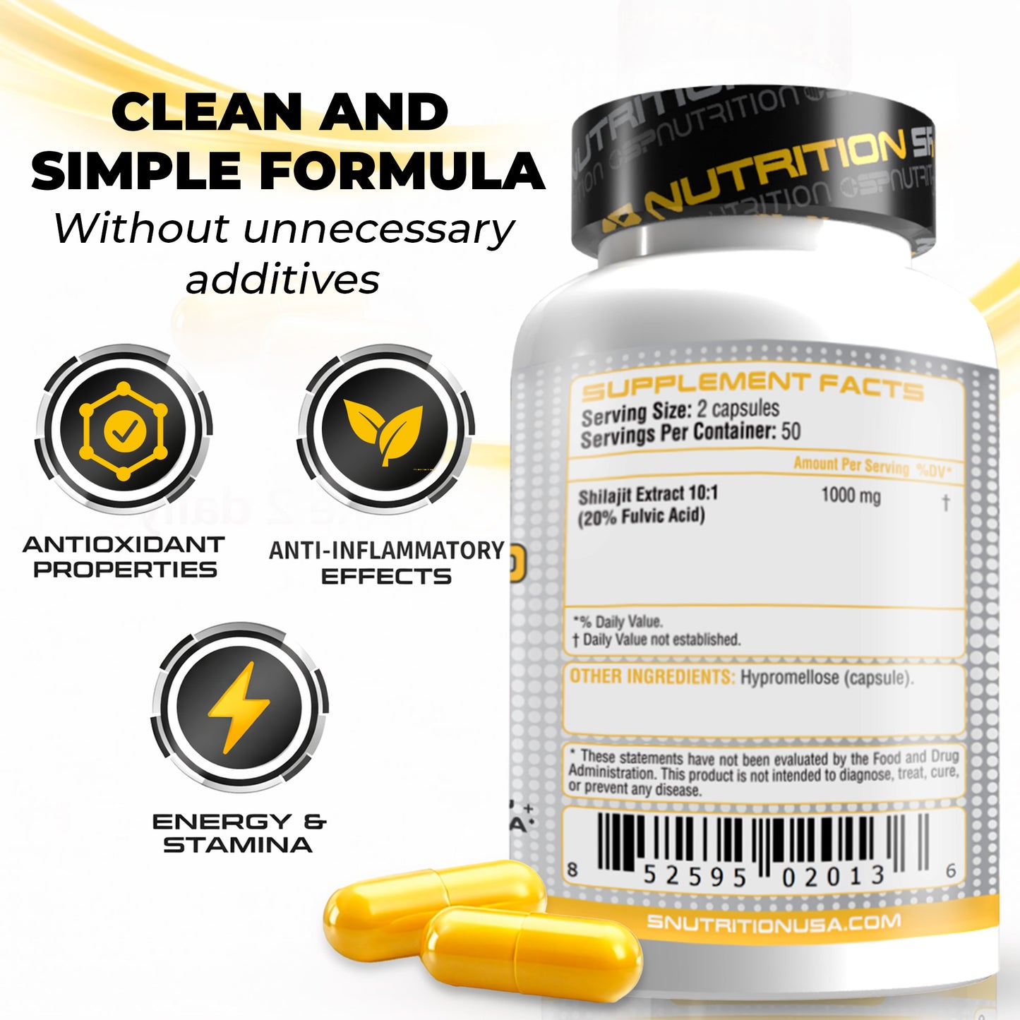 Shilajit Fulvic Acid 1000 – Absorption Enhancer & Trace Minerals for Energy, Performance & Immune Support (100 Capsules)