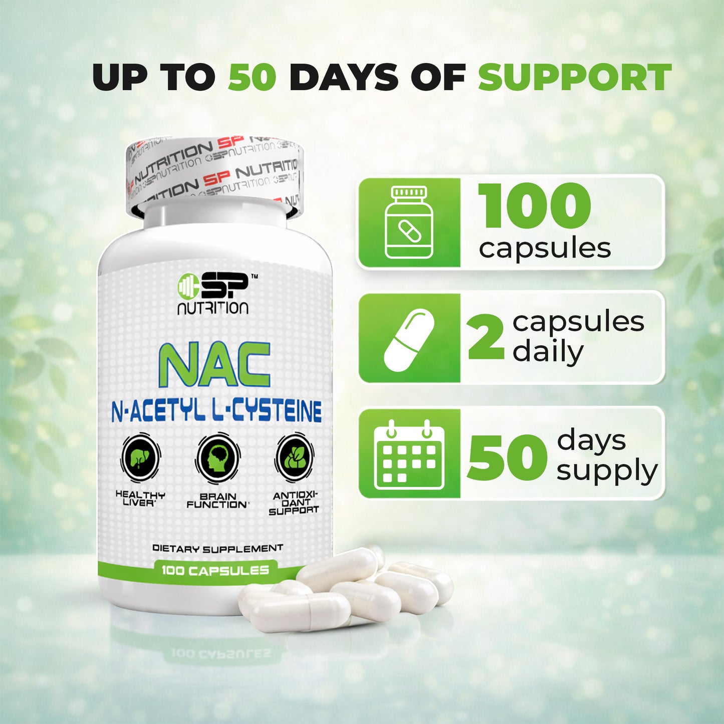 NAC (N-Acetyl L-Cysteine) – 100 Capsules | Antioxidant, Lung & Liver Support