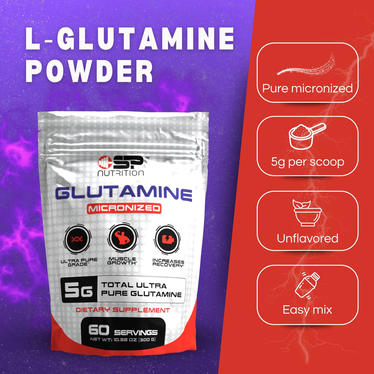 Micronized L-Glutamine Powder – 300g | Muscle Recovery, Immune & Gut Support | 60 Servings
