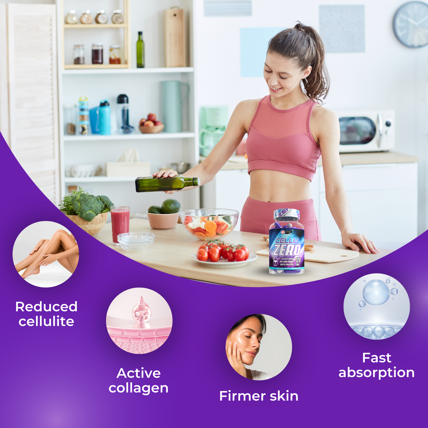 CELLUZERO 120 CAPSULES, Anti-Cellulite Formula Improves Skin for Better Appearance WALMART
