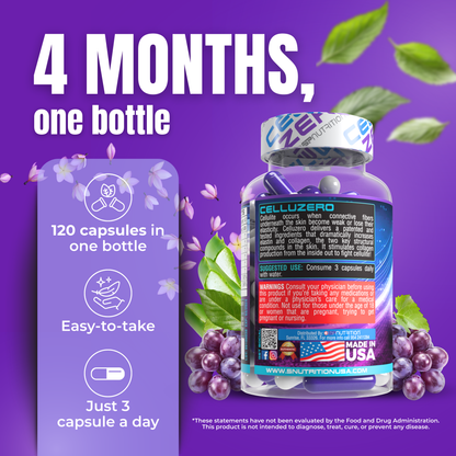 CELLUZERO 120 CAPSULES, Anti-Cellulite Formula Improves Skin for Better Appearance WALMART
