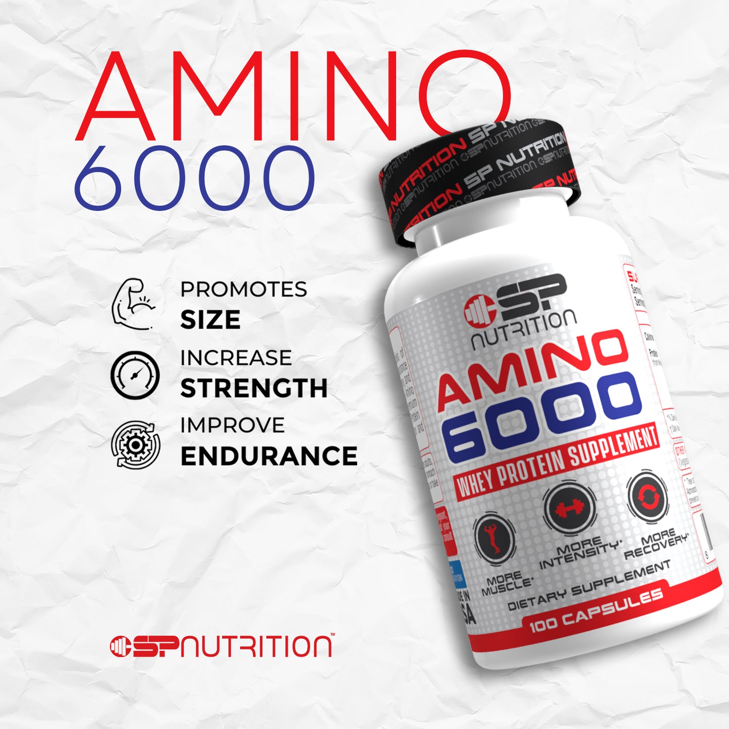 Amino 6000 Whey Protein Capsules – Premium Amino Acid Support for Muscle Recovery & Growth – Easy to Swallow, Convenient, Perfect for Athletes & Active Lifestyle