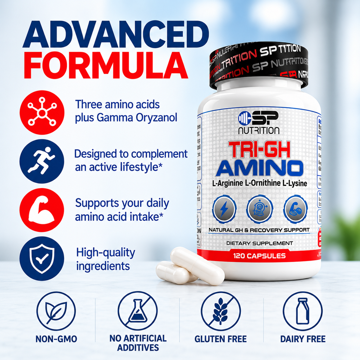 TRI-GH AMINO – Amino Acid Complex with Gamma Oryzanol | 120 Capsules