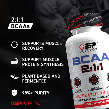 BCAA 2:1:1 Capsules – Muscle Recovery & Endurance Support – 750mg L-Leucine, 350mg L-Isoleucine & L-Valine – 100 Vegetarian Capsules