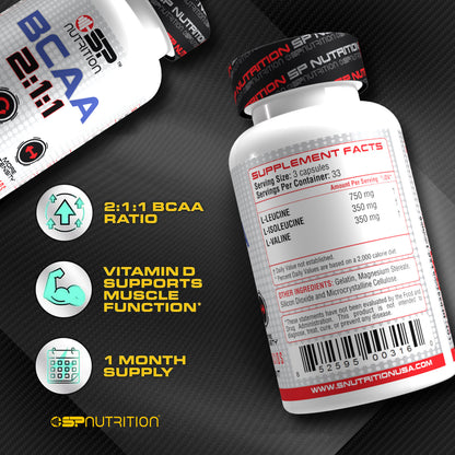 BCAA 2:1:1 Capsules – Muscle Recovery & Endurance Support – 750mg L-Leucine, 350mg L-Isoleucine & L-Valine – 100 Vegetarian Capsules