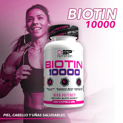BIOTIN 10,000mcg, Supports Beautiful Hair, Glowing Skin and Healthy Nails, 100 Capsules