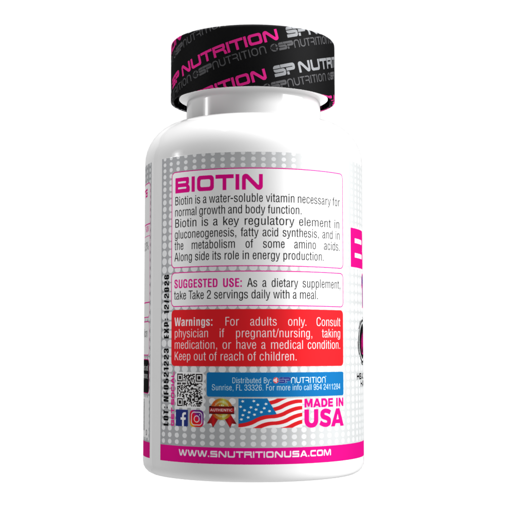 BIOTIN 10,000mcg, Supports Beautiful Hair, Glowing Skin and Healthy Nails, 100 Capsules