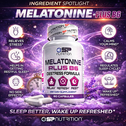 Melatonin Plus B6 - 5mg Natural Sleep Aid for Restful Nights & Energized Mornings, 60 Capsules
