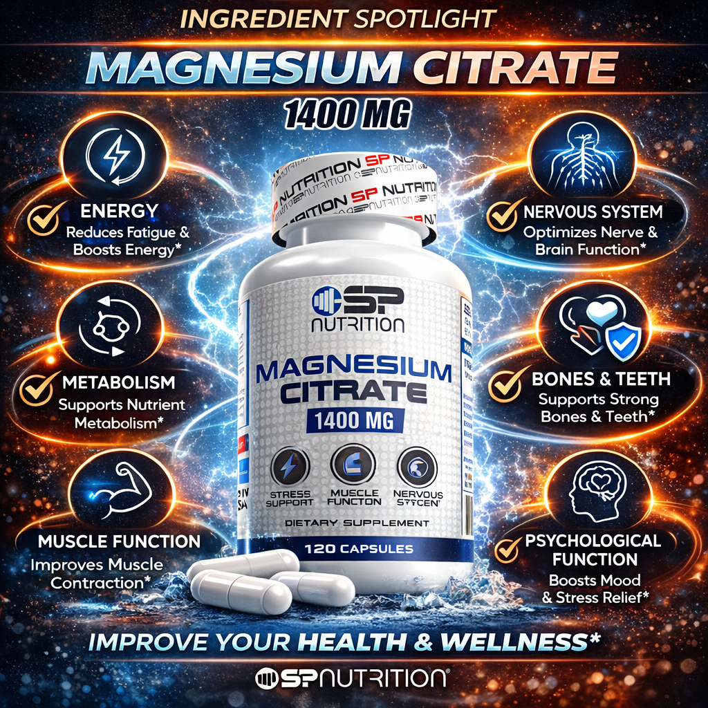 Magnesium Citrate 1400 mg – High Absorption Magnesium for Energy, Muscle Relaxation, Sleep & Bone Support – 2 Capsules Per Serving
