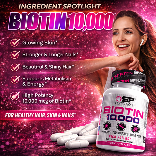 Biotin 10,000 mcg – Hair, Skin & Nails Support | High Potency Beauty Vitamin – 100 Capsules