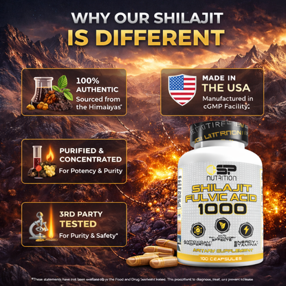 Shilajit Fulvic Acid 1000 – Absorption Enhancer & Trace Minerals for Energy, Performance & Immune Support (100 Capsules)
