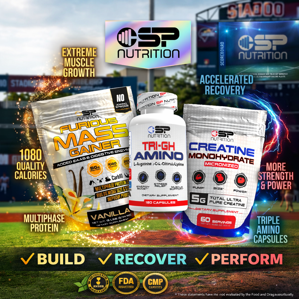 TRI-GH AMINO + FURIOUS MASS GAINER + Creatine Monohydrate – Baseball Strength & Mass Kit