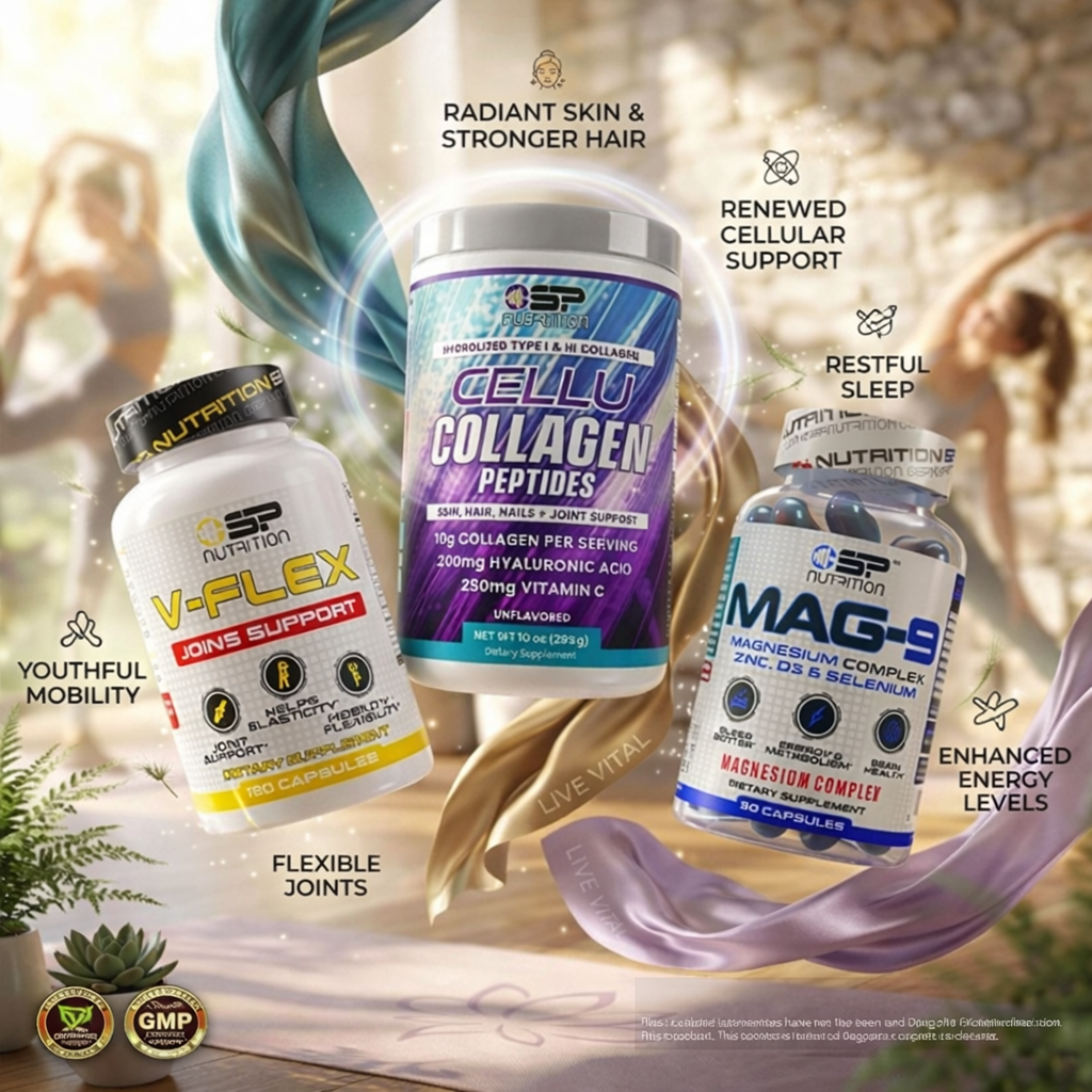 V-FLEX + Cellu Collagen + MAG-9 + OMEGA 1000 FREE – Joint, Skin & Recovery Support System