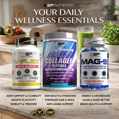 V-FLEX + Cellu Collagen + MAG-9 + OMEGA 1000 FREE – Joint, Skin & Recovery Support System