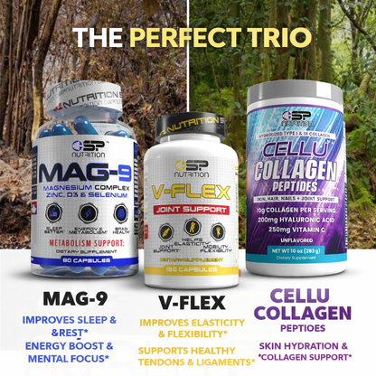 V-FLEX + Cellu Collagen + MAG-9 + OMEGA 1000 FREE – Joint, Skin & Recovery Support System