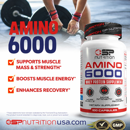 Amino 6000 Whey Protein Capsules – Premium Amino Acid Support for Muscle Recovery & Growth – Easy to Swallow, Convenient, Perfect for Athletes & Active Lifestyle