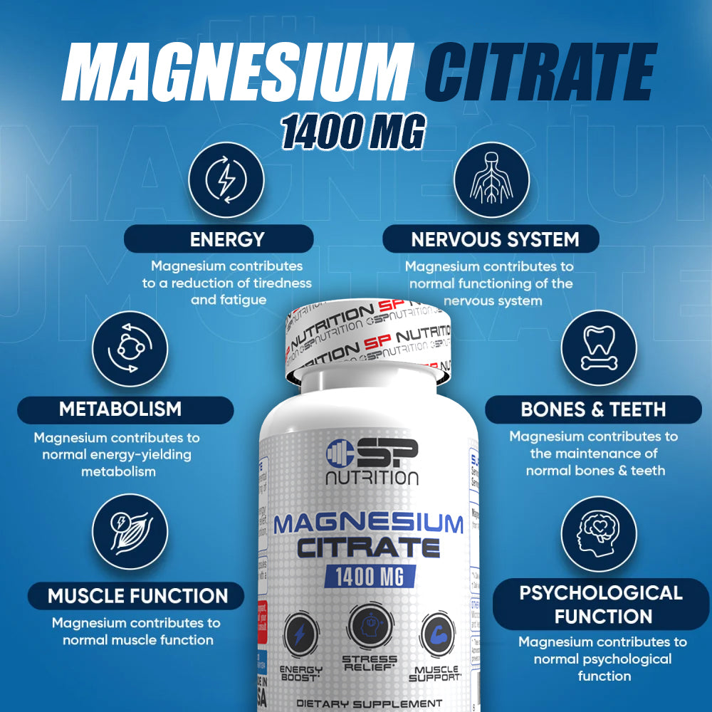 Magnesium Citrate 1400 mg – High Absorption Magnesium for Energy, Muscle Relaxation, Sleep & Bone Support – 2 Capsules Per Serving