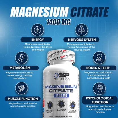 Magnesium Citrate 1400 mg – High Absorption Magnesium for Energy, Muscle Relaxation, Sleep & Bone Support – 2 Capsules Per Serving