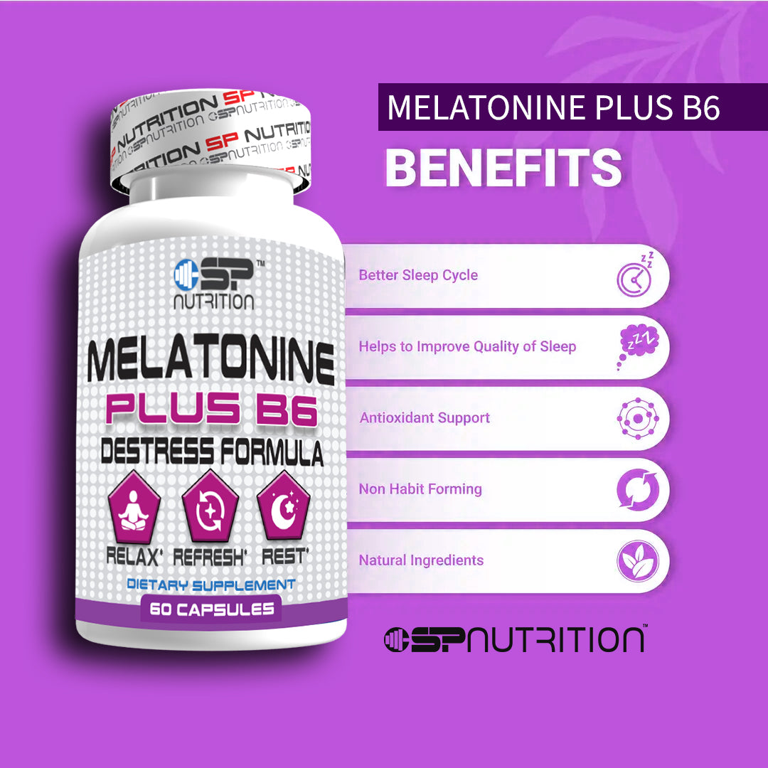 Melatonin Plus B6 - 5mg Natural Sleep Aid for Restful Nights & Energized Mornings, 60 Capsules