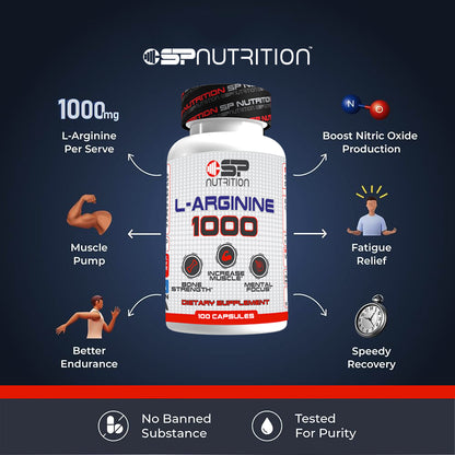 L-Arginine 1000 mg Capsules – Cardiovascular Support, Improved Circulation & Athletic Performance – 100 Capsules