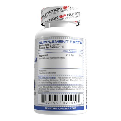 Magnesium Citrate 1400 mg – High Absorption Magnesium for Energy, Muscle Relaxation, Sleep & Bone Support – 2 Capsules Per Serving