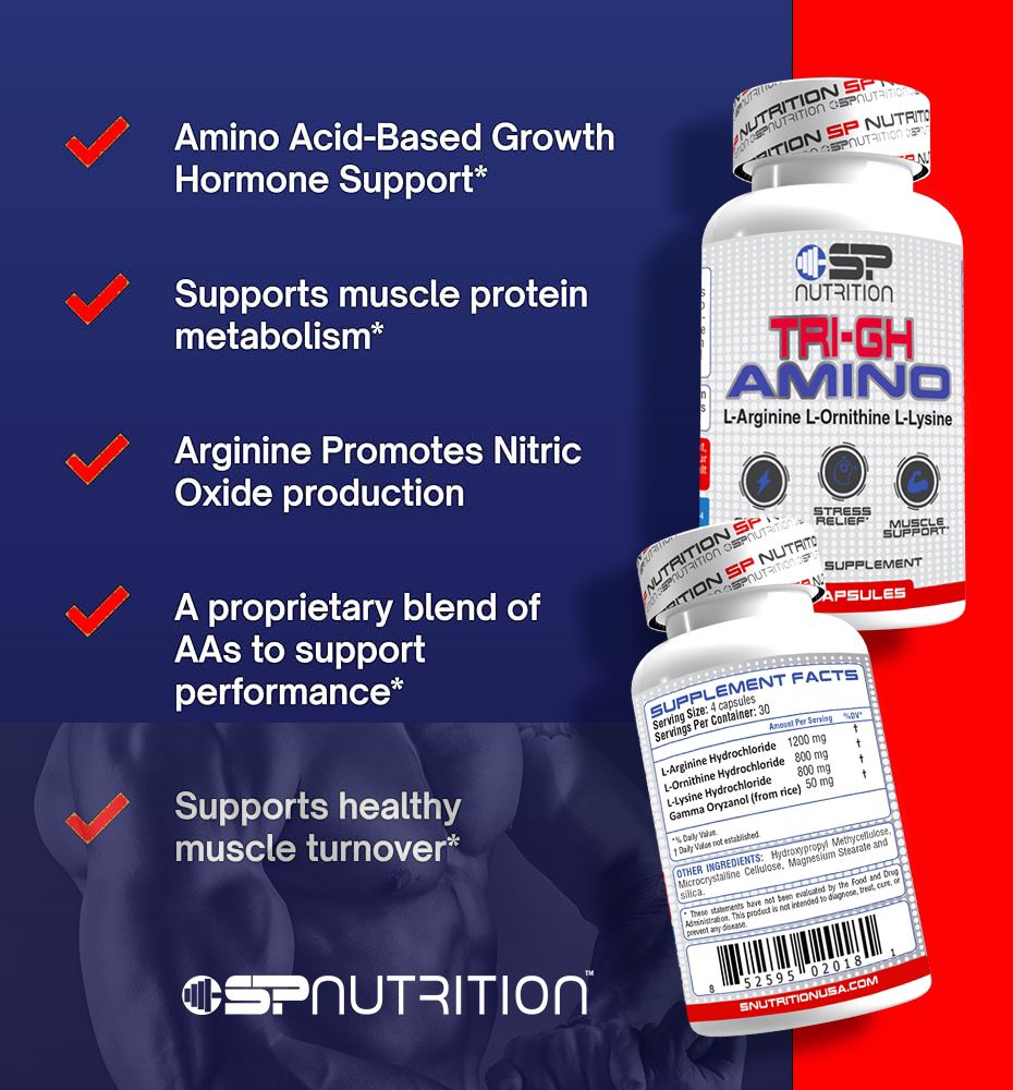 TRI-GH AMINO,  L-Arginina, L-Ornitina, L-Lisina, and Gamma Oryzanol, 120 Capsules