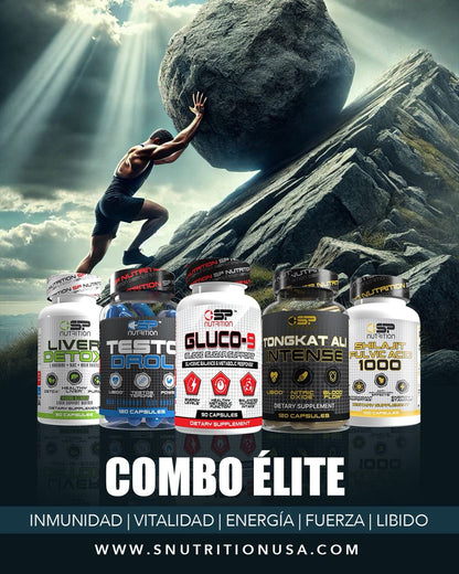 GLUCO 9 + Shilajit Fulvic Acid 1000 + TestoDrol + Tongkat Ali Intense + Liver Detox + Omega 1000 FREE – Elite Metabolic, Vitality & Detox System