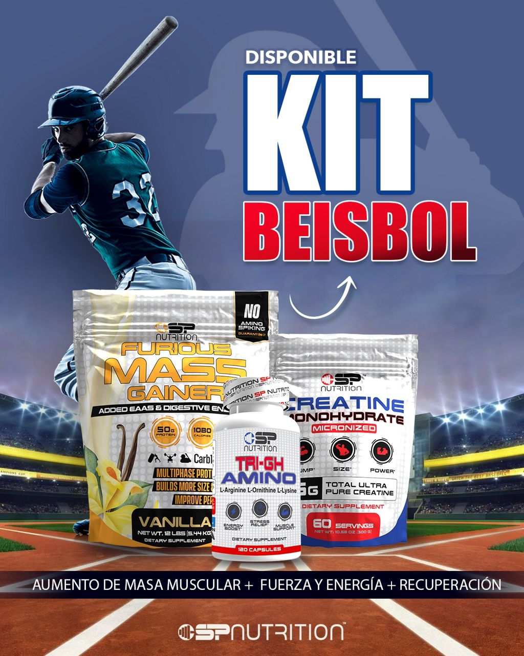 TRI-GH AMINO+FURIOUS MASS GAINER & CREATINE (Kit Baseball)