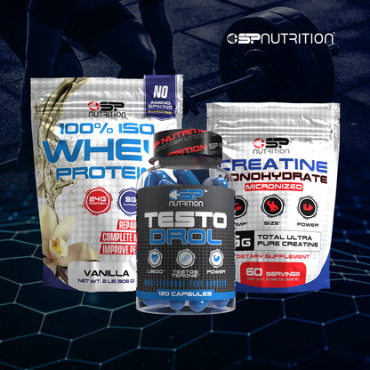 TESTO DROL + 100% ISO Whey + Creatine + OMEGA 1000 FREE – Muscle Growth, Strength & Performance Stack