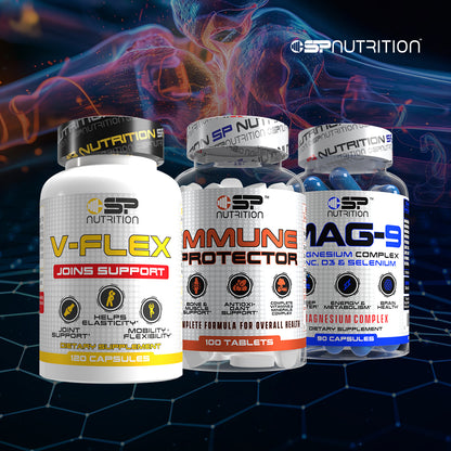 V-FLEX 120 Capsules + Immune Protector + MAG-9 + OMEGA 1000 FREE – Joint Support, Immunity & Recovery System