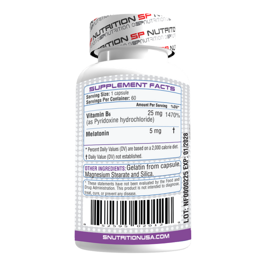 Melatonin Plus B6 - 5mg Natural Sleep Aid for Restful Nights & Energized Mornings, 60 Capsules