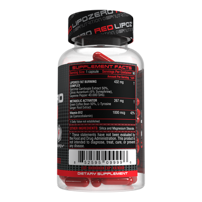 LIPOZERO RED Extreme Potency, Powerful Weight Loss Supplement, Appetite Suppressant, Energy Fat Burner Diet Pills, 90 Capsules